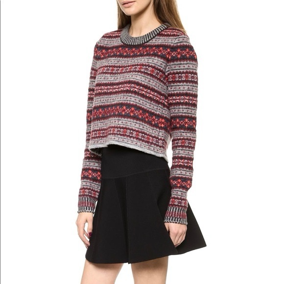 Rag & Bone Red & Gray Felted Wool Hailey Crewneck Cropped Pullover Sweater - Picture 1 of 11